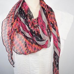 Silk Chacok pink orange and black scarf.